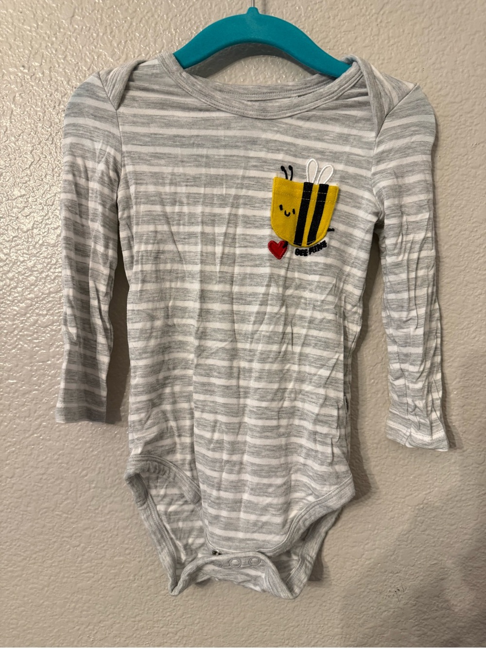 Little Sleepies Gray & White Striped One-Piece with Yellow Bee Patch